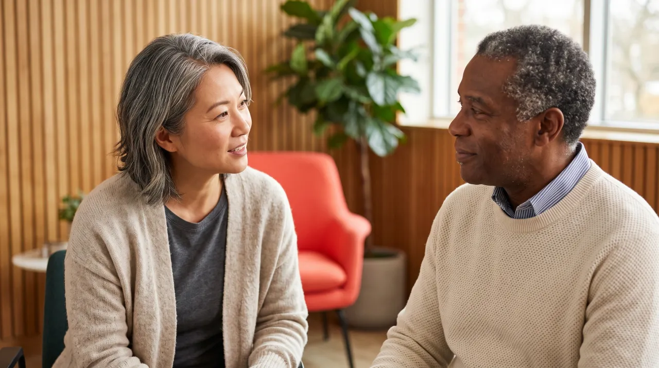 A clinician and patient in a candid moment of trust